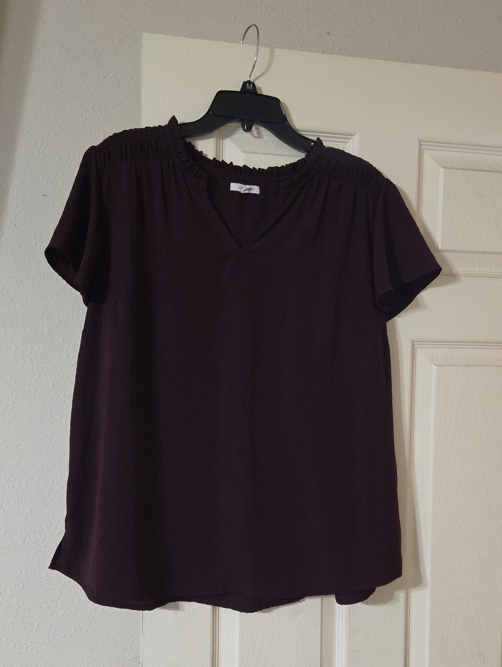 Maurices Short Sleeve Smocked Neck Blouse - Plum 1X